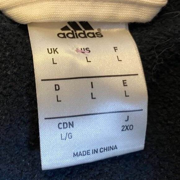 Adidas Men's Hoodie Large Full-Zip Black With White Stripes & Logo Design Cotton - Picture 3 of 8